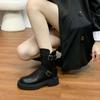 Retro British style platform Martin boots women's 2025 winter new belt buckle knight boots medium tube versatile thin boots