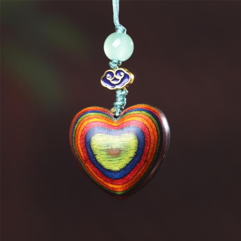 Heart-Shaped Red Sandalwood Wooden Phone Charm Keychain Ornament