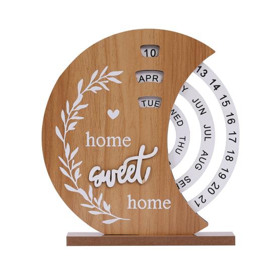 Wood Calendar Ornaments Handcrafted Desk Calendar with Adjustable Month Date Sliding Blocks No Paper Core Unique Office Decor Gift