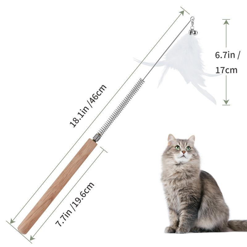 Wooden Handle Spring Feather Cat Wand Toy