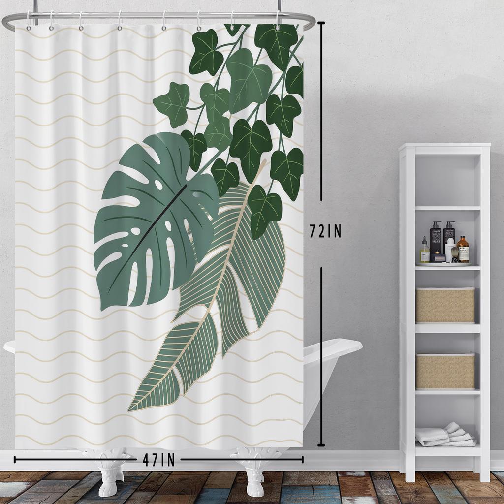 Greenery Theme Shower Curtain Tropical Plants Hanging Leaves Nature Style Bathroom Decor Polyester Waterproof Bathroom Shower