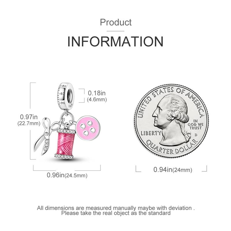 Original Charms Copper Scissors Button Pink Spool Pendants Fit Charms Plata Bracelets For Women Women Jewelry Making Diy