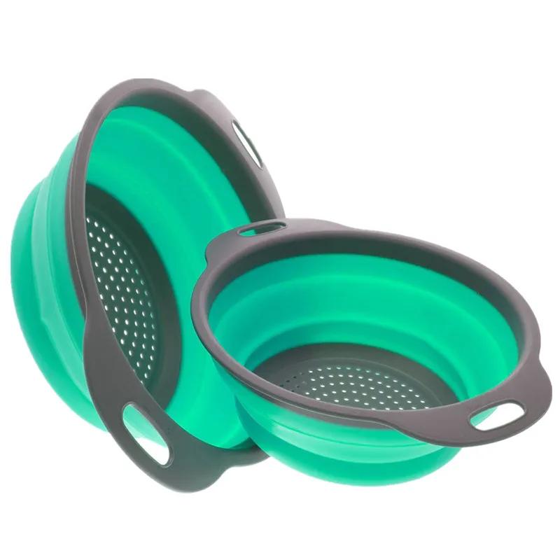 2 Pieces Collapsible Silicone Colander Folding Kitchen Strainer Including One 8 Inch and One 95 Inch