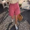 Pink Denim Shorts Summer New Style for Women with High Waist Slimming A-line Wide-leg Mid-length Pants Loose Five-point Pants
