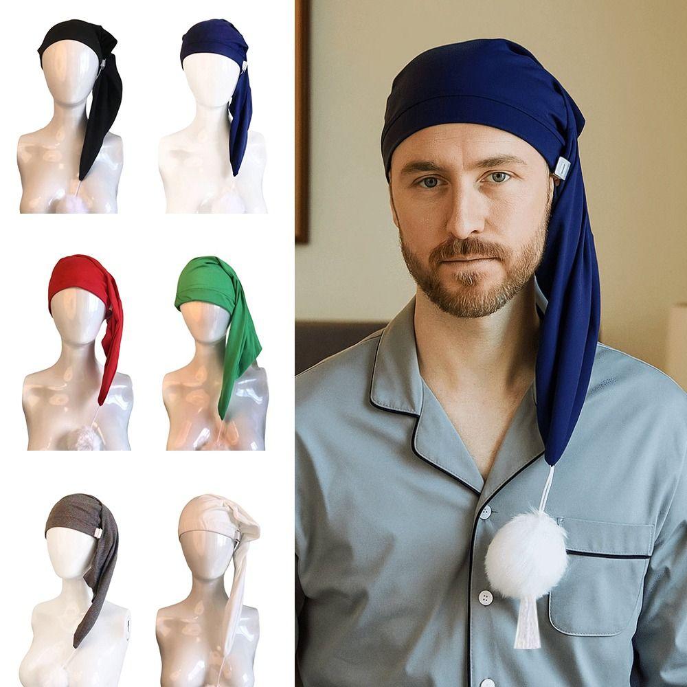 Elastic Sleepwear Hat with Pom Ball Stocking Santa Cap Night Sleeping Caps Women Men
