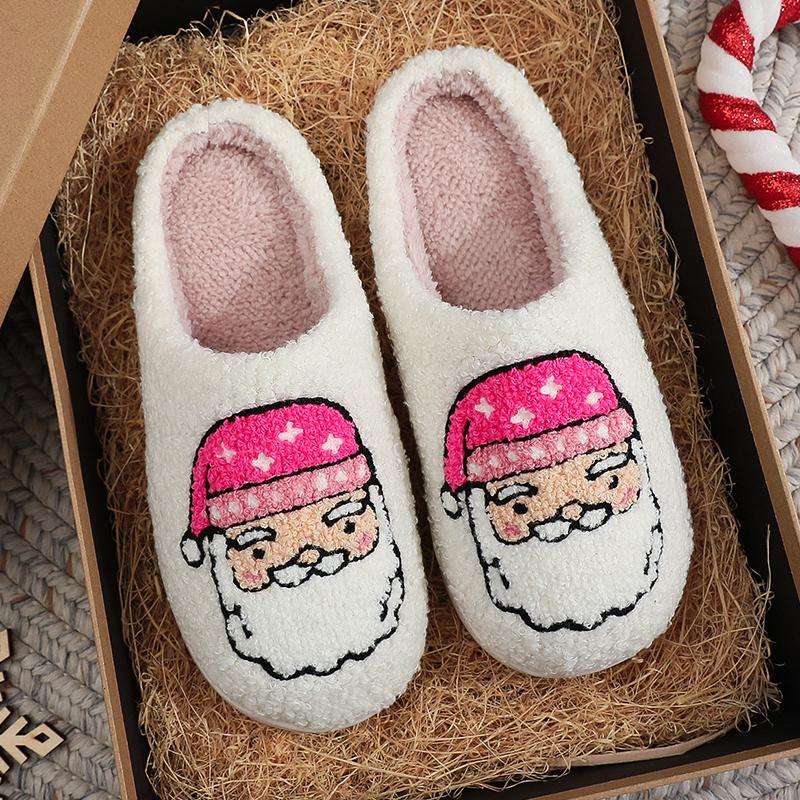 Fashion Cartoon Santa Claus Cotton Slippers Women Winter Soft Faux Fur Plush Slides Woman Non Slip Wear Resistant Indoor Slipper Lady