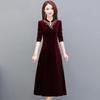 Robe en velours pour femme automne hiver Dame Robe de fête à manches longues Décontractée A-line Élégante Robes mi-longues