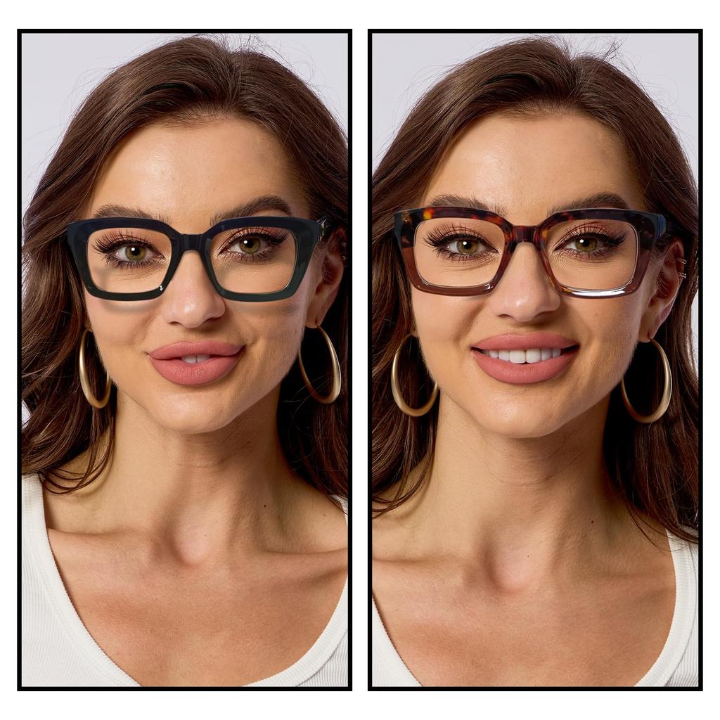 JO Stylish Reading Glasses with Blue Light Retro Square with Case Women's Blocking, Design, Brown, 1.50mm,