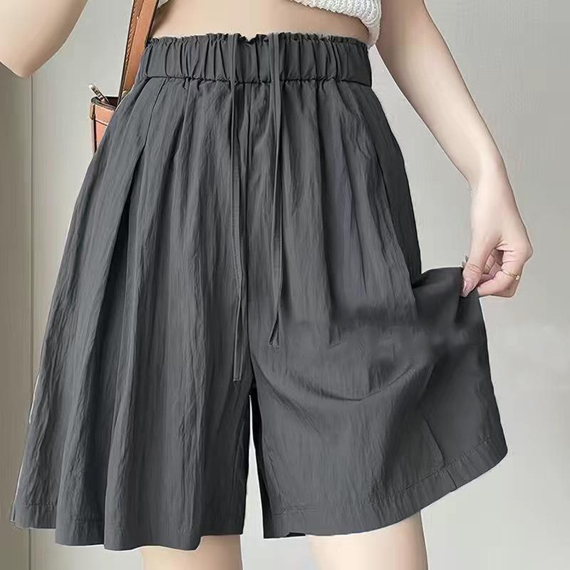 

Summer Women Shorts Casual Solid Two Pockets Elastic Waist High Waist Loose Shorts Girls Soft Beach Short XS сірий