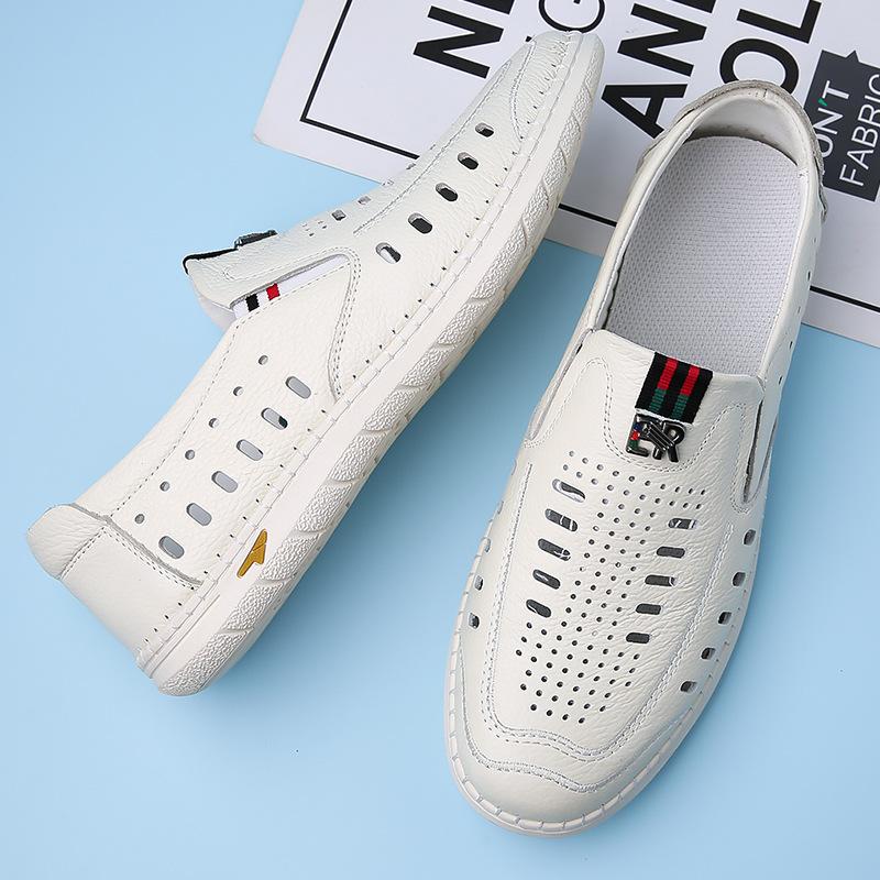 Pantofi albi din piele ocazional Noua vară pentru bărbați Pantofi cu fund moale cu slip-on pentru bărbați