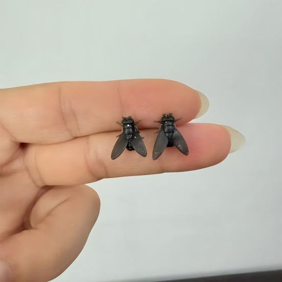 Black Fly Stud Earrings 3D Simulated Insects Studs Realistic Mini Fly Earrings Light-weight Jewelry Prank Gift for Him Her