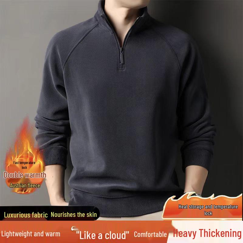 Herrvinterhuvtröja med ståkrage, fleece, halv dragkedja, kraftig