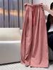 Women Vintage Red Plaid Linen Blend Wide Leg Pants High Waist Slim Straight Trousers Casual Long Pants For Summer Petite Ladies