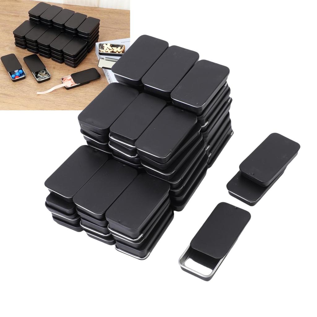 60Pcs Small Tin Box Slide Top Rectangular Tin Containers For Candies Jewelry Crafts Lip Balm Storage Black Small Tin Containers