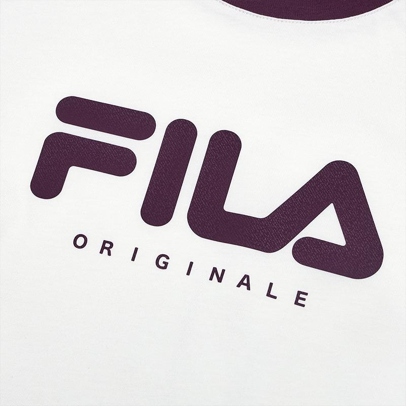 FILA Color Block Fashion Versatile Knit Short Sleeve Regular T-Shirt Women tops Cloud-Mushroom-White F11W519101FWT