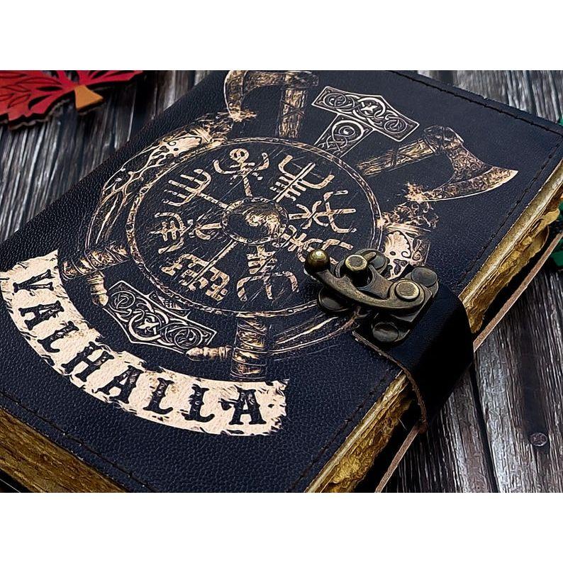 Handmade Leather Journal Valhalla Viking Vegvisir Journal For Traveling Sketchbook Blank Notebook For Men Women Birthday