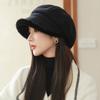 Thick Plush Octagonal Hat Women's British Solid Color Painter Hat Autumn Winter Newsboy Hat