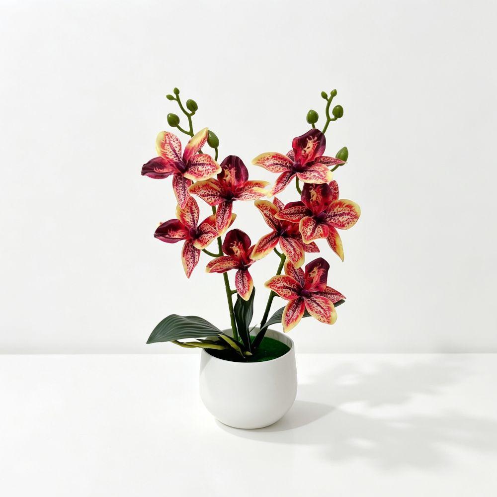 Multicolor Simulation Cymbidium Bonsai With Flowerpot Faux Flower Potted Indoor Outdoor