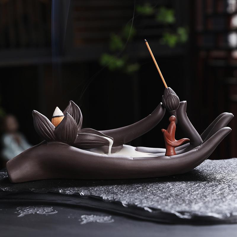 

1 шт. Рука Будды и Лотос Медитация Релаксация Украшение дома Керамическая подставка для благовоний Держатель для аромапалочек (Без благовоний)