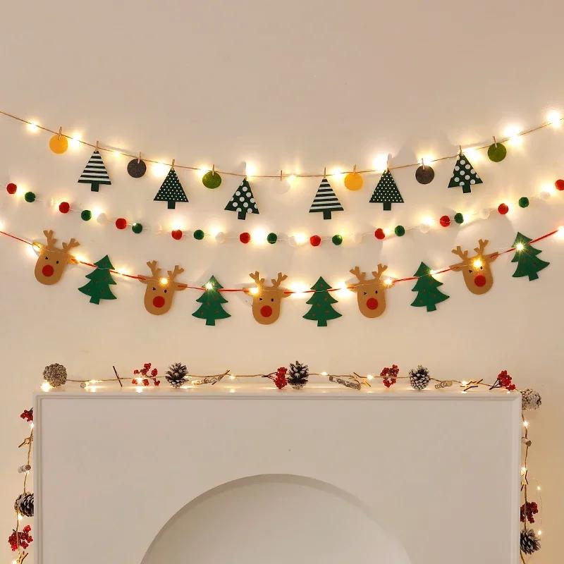 LED String Light DIY Handmade Decorated Merry Christmas Holiday Hanging Home Room Background Pull Flag Banner Christmas Pendant