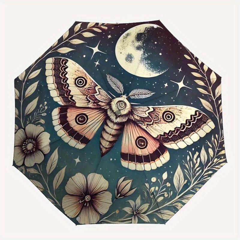 

1pc Moonlit Moth Automatic Open/Close Umbrella with Windproof, Functional Design, 8-Rib Sturdy Canopy