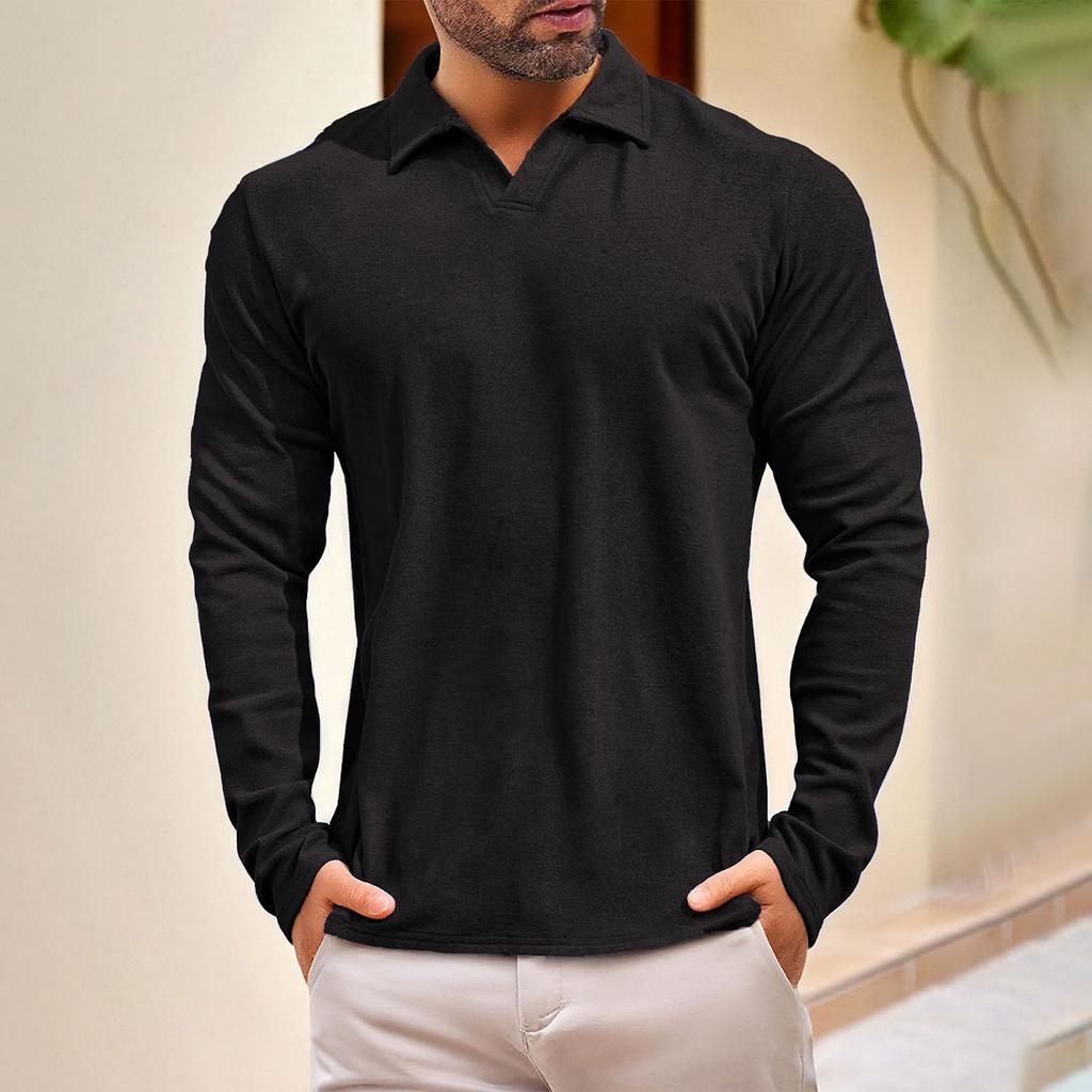 Men's Lapel Solid Color Sports Casual Outdoor Long Sleeved Top