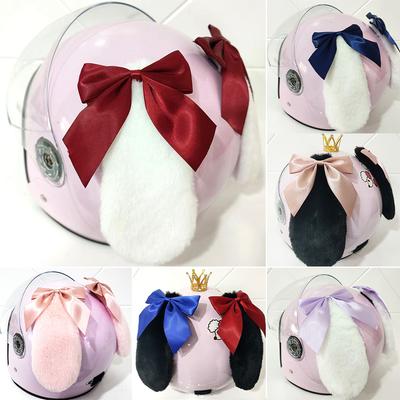 2Pcs Lovely Motorcycle Helmet Long Cat Ears with Bows Motocross Electric Car Helmet Accessories Driving Styling Helmet Decroation