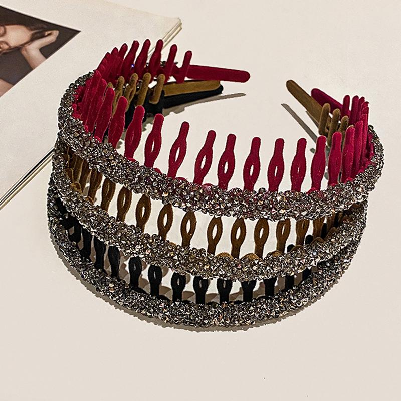 Mode Beflockung Acryl Strass Lünette Haarreifen für Frauen Damen Einfarbig Gezahnt Rutschfest Stirnband Haarband Haarschmuck