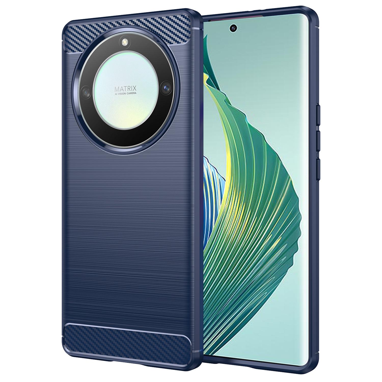 

For Honor Magic5 Lite 5G/X40 5G/X9a 5G Phone Case,Carbon Fiber Texture Brushed TPU Protective Cover Blue