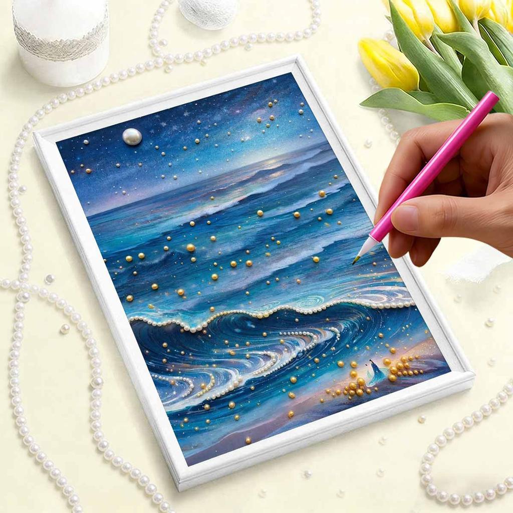 DIY Pearl Painting Set Wave Pattern Home Decoration Handmade Sticky Diamond Creative Canvas Pearl Art Painting Crafts Perfect Gift