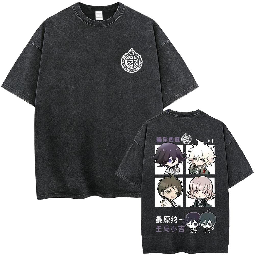 Gewaschenes Vintage Anime Danganronpa Nagito Komaeda Kokichi Oma Grafik T-Shirt Herren Damen Manga Retro Oversized Kurzarm Tees