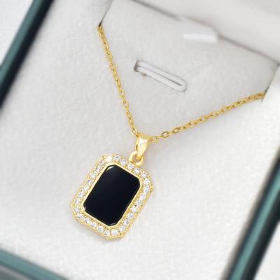 1 Pcs Black Square  Titanium Steel Necklaces Female Tie-in High Grade Sweater Chain Accessories Light Luxury Collarbone Cha