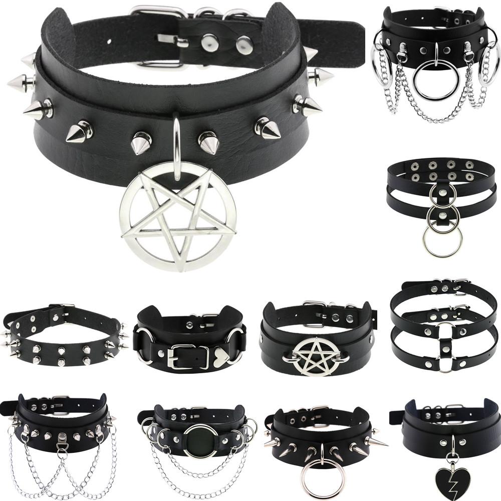 DIEZI Punk Black Lace Leather Choker Torques Necklace For Women Men Harajuku Gothic Sexy Cirle Heart Collar Necklace Jewelry