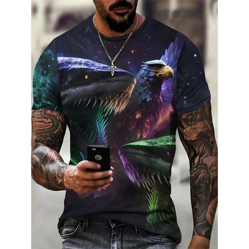 Summer Men's Shark 3D Printed Short Sleeved T-shirt Comfortable Pattern Plus Size Men's Short Sleeved T-shirt