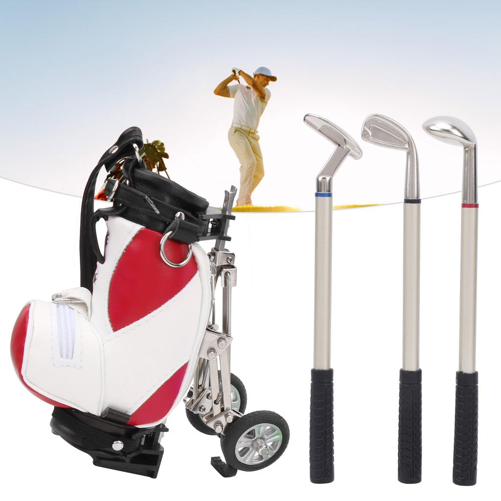 Desktop Golf Pen Set 3 Ballpoint Pens and Mini Bag Zinc Alloy Golf Pen Holding BagRed White