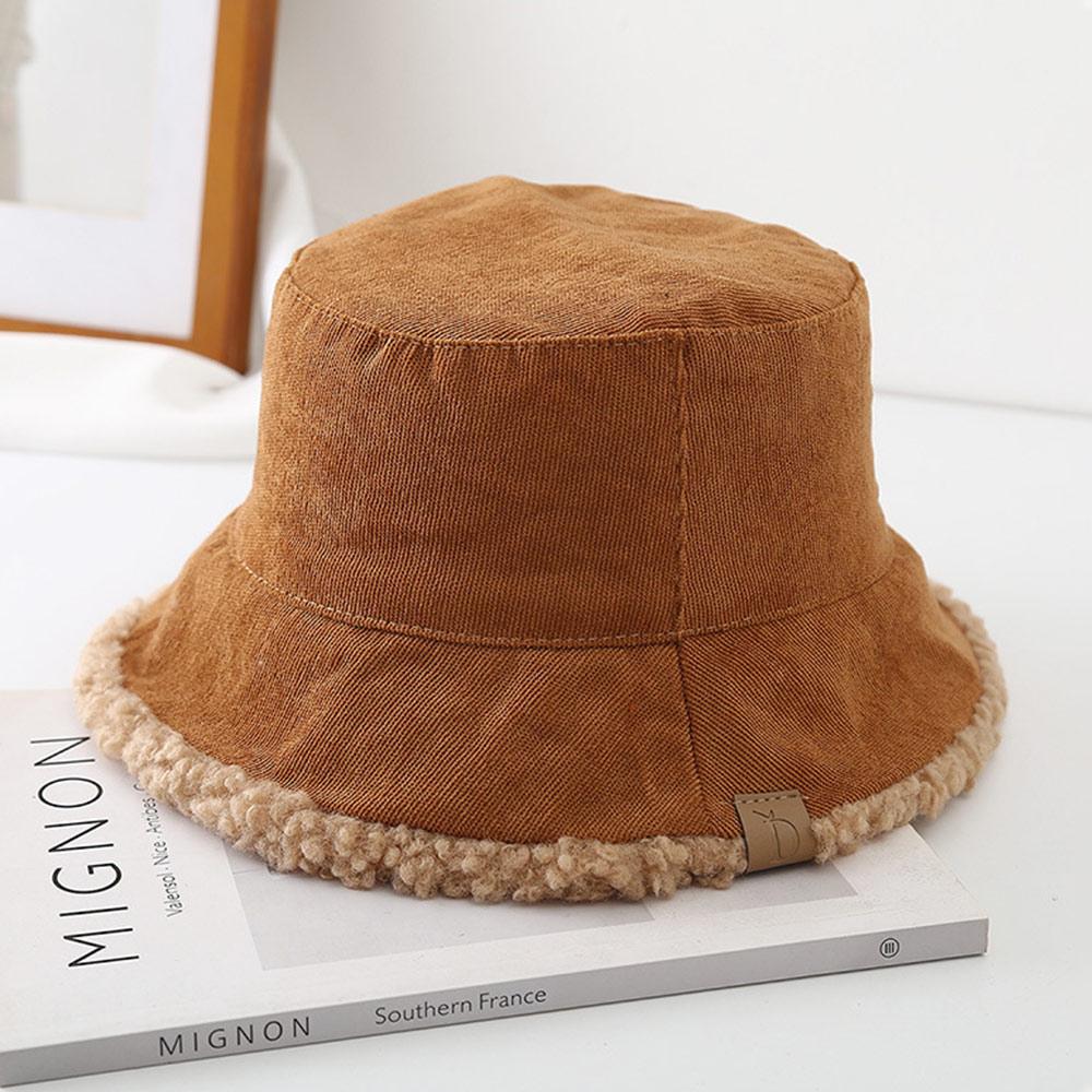 Soft Winter Bucket Hat Lambswool Cold Weather Panama Hat Trendy Corduroy Beanies Cap  for Women