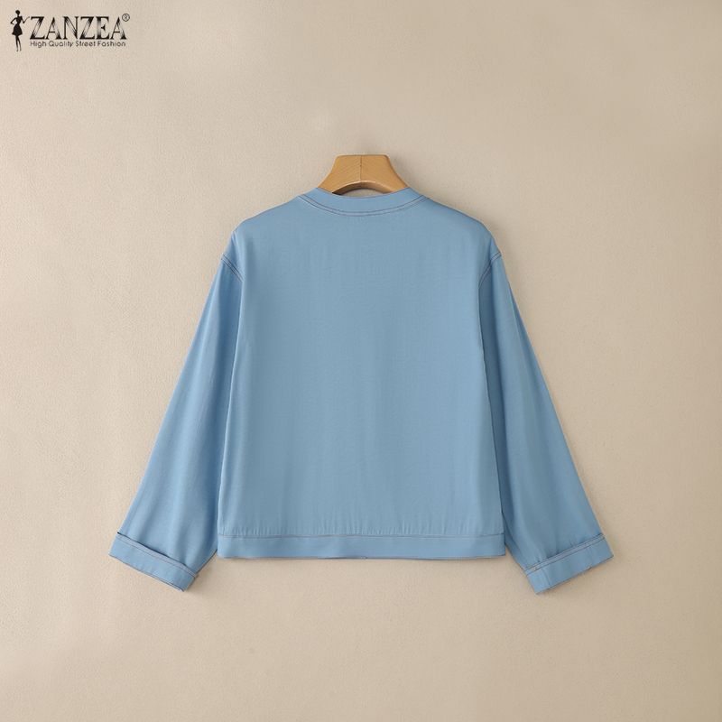 ZANZEA Damen Lässig Rundhals Locker Langarm Knopfbluse