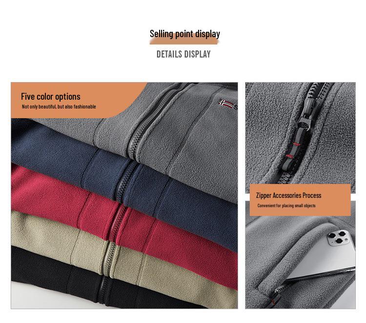 Men's Double-Sided Polar Fleece Hoodie Jacket 8789 - New Autumn/Winter Casual Cardigan