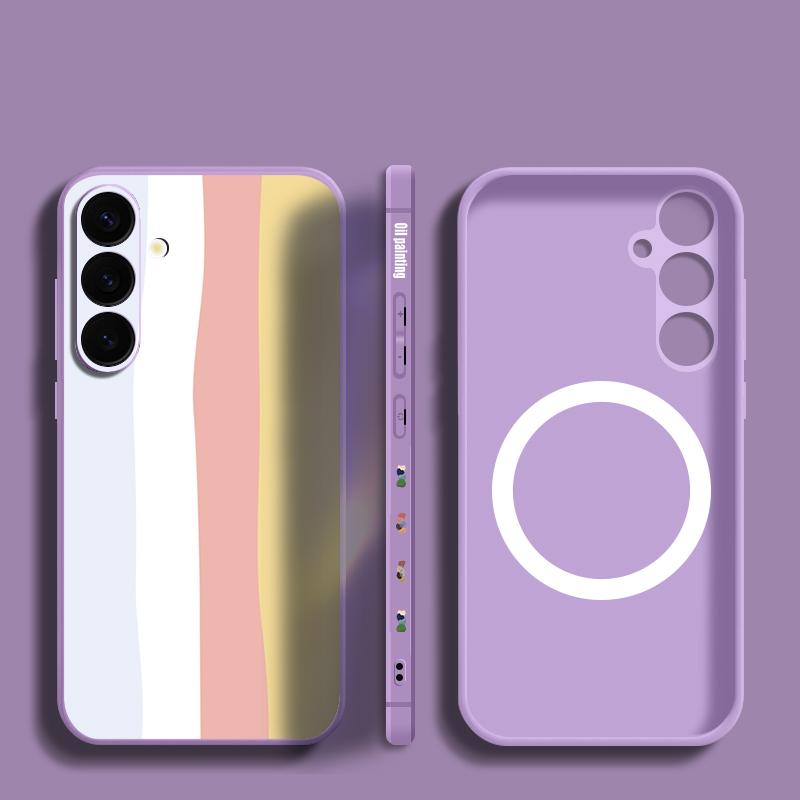 Rainbow Stripe Paint Box Print Case For Samsung Galaxy S26 Ultra S25 FE S24 S23 S22 Plus S21 FE Built-in Metal Plate Magnetic Silicone Cover