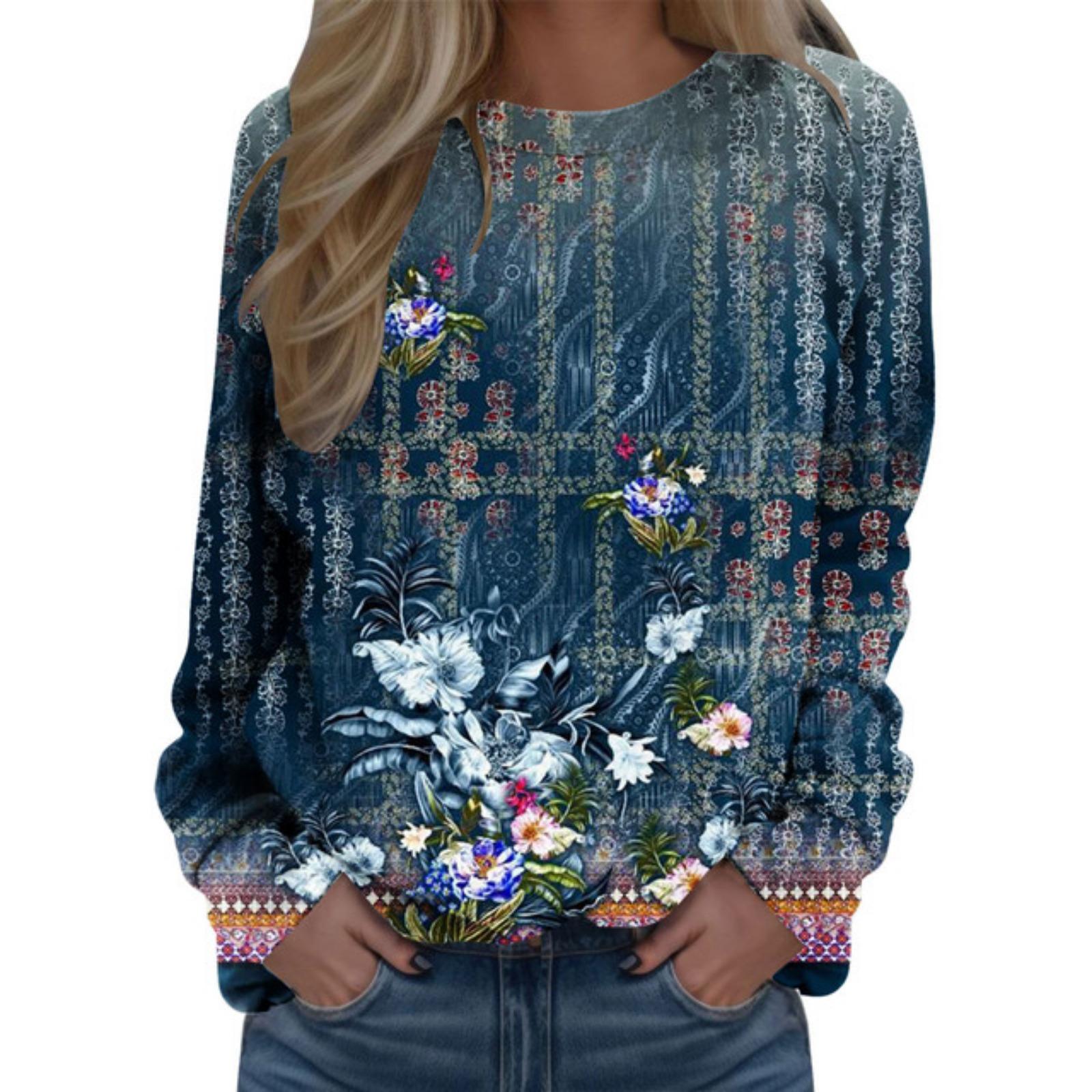 

Европейская и американская новинка 2024 года, осенне-зимний свитер с цветочным принтом и круглым вырезом, женская футболка с длинными рукавами и 3D-принтом XL