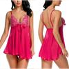 European & American Mesh Bow Strappy See-through Sexy Nightgown Lingerie for Women