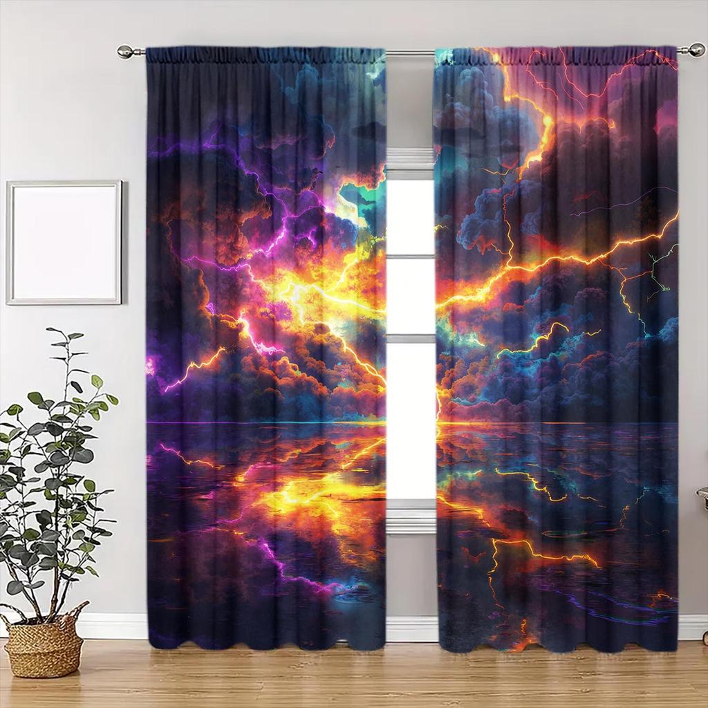 2 Panels Cool and Stunning Lightning Pattern Window Curtains    Half Blackout Suitable for Artistic Home Decorative Curtains