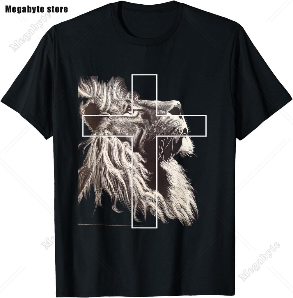 Jesus Lion of Judah Christian Gift for Unisex Women TShirt Vintage T Shirt Animal Tops Casual Fashion Christian T Shirt Oversized