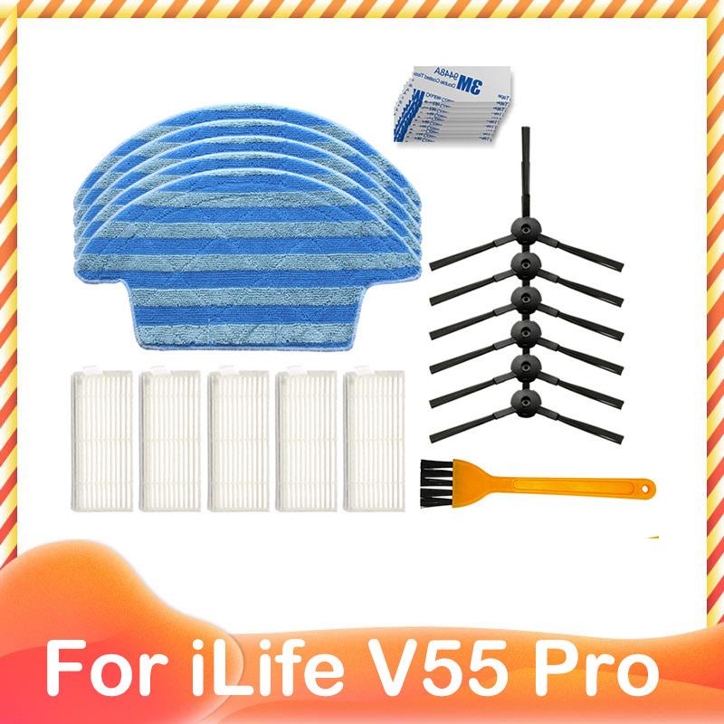 For iLife Chuwi V55 Pro Side Brush Strainer Hepa Filter Mop Cloth Replacement Pack Robotic Vacuum Cleaner Spare Kit Part