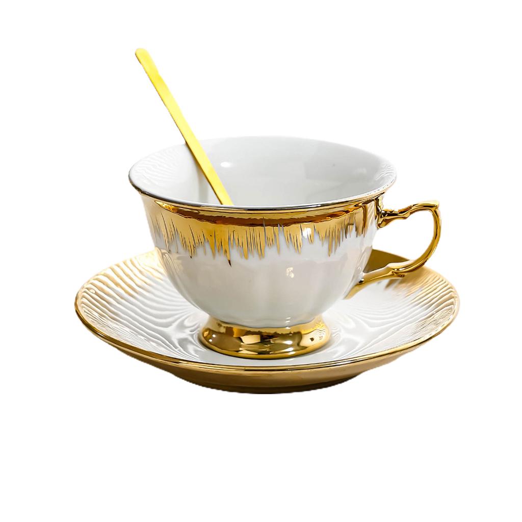 Elegant Coffee Cup with Scoop Saucer,304 Stainless Steel,Espresso Cup,Milk Mug,Cappuccino for Afternoon Tea Camping Cafeteria