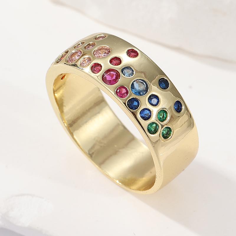 Exquisite Gold Color Inlaid Multicolored CZ Women's Ring Geometry Daily Wear Party Jewelry