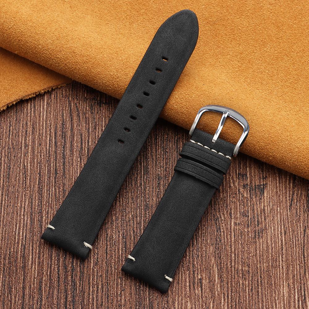 Vintage Matte Leather Watch Band 18mm 20mm 22mm 24mm Universal Bracelet for Rolex for Omega Replace Business Strap for Women Men