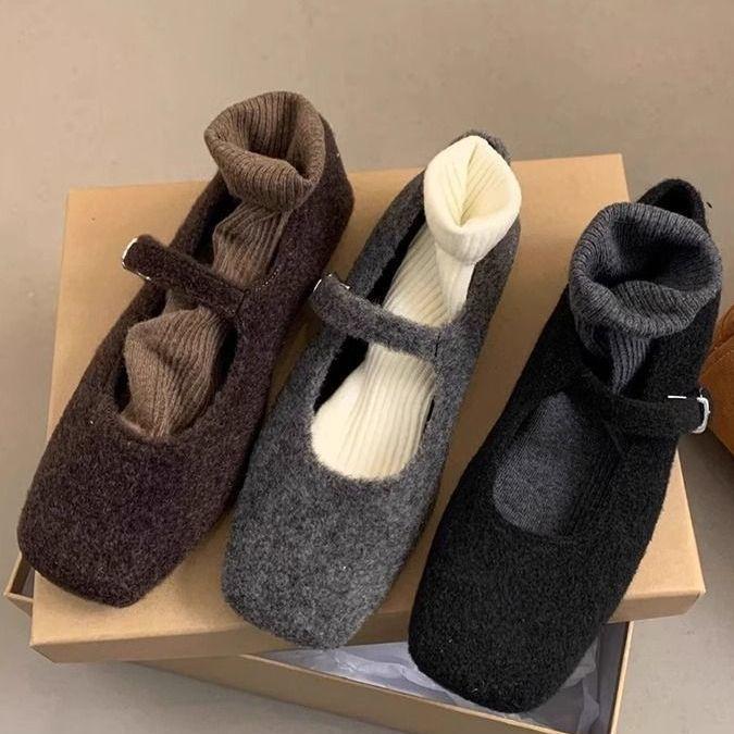 Small Gospel Height Increase Mary Jane Hair Shoes Women's Winter 2025 New French Square Head Plush Light Mouth Single Shoes