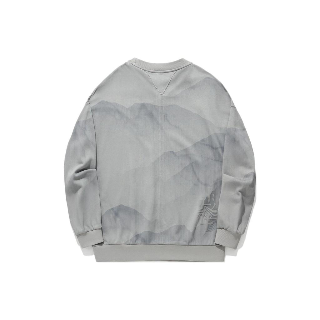 Li Ning X Jackie Chan Collaboration Kung Fu Series Dark Pattern Loose Fit Crew Neck Sweatshirt Men sweatshirt Frost-Gray AWDU309-4
