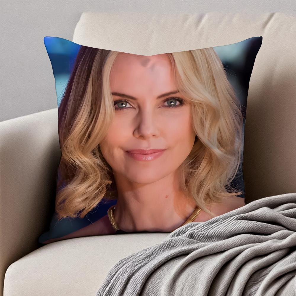 CCharlize Theron Cushion Cover Pillowcase Antidustmite Invisible Zipper Short Plush Sofa Cushion
